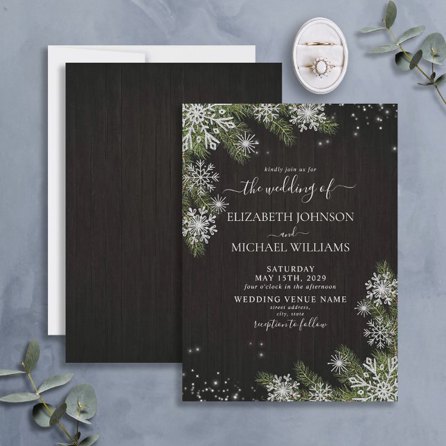 Dunkle schwarze Rustikale Silver Winter Grüne Hoch Einladung (Von Creator hochgeladen)