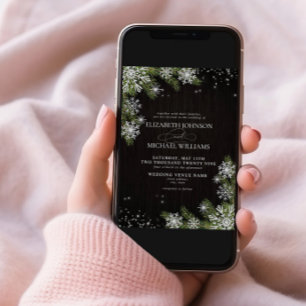 Dunkle schwarze Rustikale Silver Winter Grüne Hoch Einladung