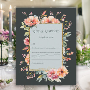 Dunkle Seite Grün Rustikal rosa Floral Monogramm RSVP Karte