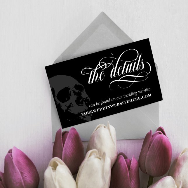 Dunkle Skull Elegant Goth Wedding Details Begleitkarte (Von Creator hochgeladen)
