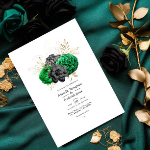 Dunkle Smaragd- und Gold-Blumenhochzeit Einladung