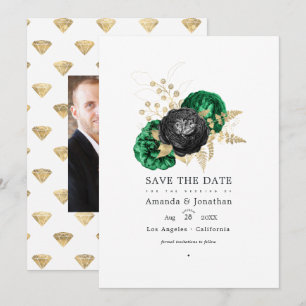Dunkle Smaragd- und Gold-Blumenhochzeit - Termin v Save The Date