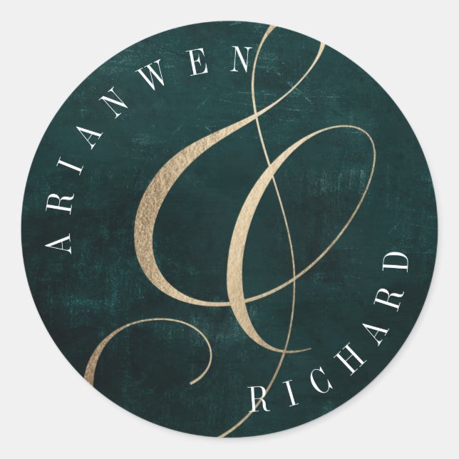 Dunkle Smaragdgrün und Imitate Gold Art Deco Runder Aufkleber (Vorderseite)