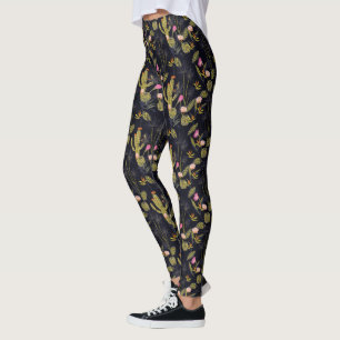 Dunkle Sommer-Nacht-Kaktus-Muster Leggings