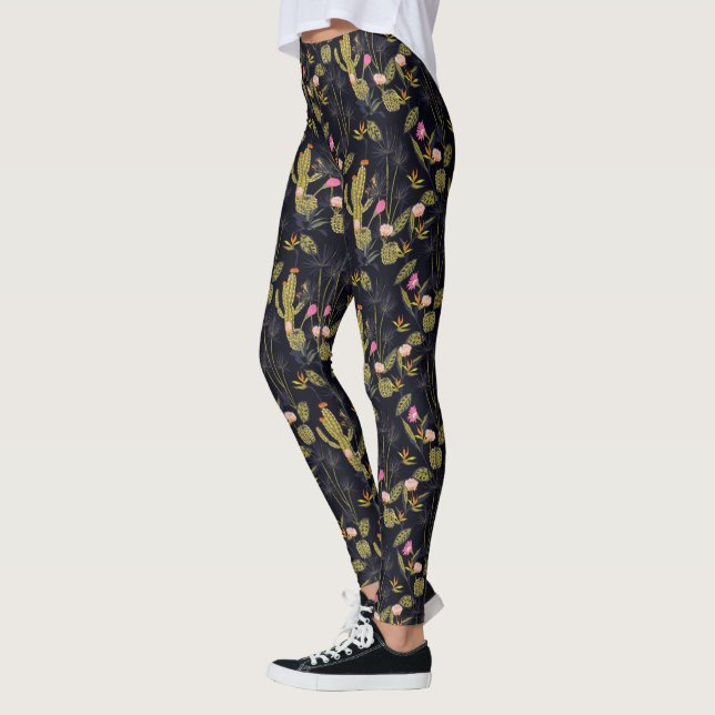 Dunkle Sommer-Nacht-Kaktus-Muster Leggings (Links)