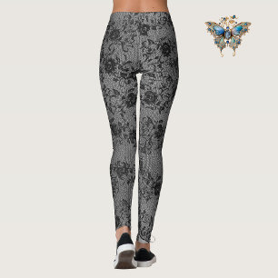 Dunkle Spitzen auf Grau Leggings
