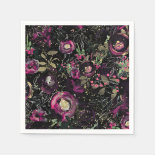 Dunkle Stimmung Beere Pflaume Glanz Blumig Modern Serviette