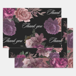 Dunkle, stimmungsvolle Aquarell-Blumen schwarze Br Geschenkpapier Set