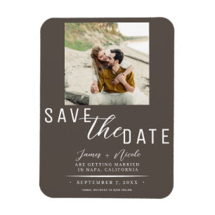 Dunkle Taupe-Save-the-Date-Foto-Hochzeit Magnet
