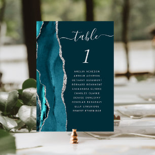 Dunkle Teal Blau Silber Achat Hochzeit Tischnummer