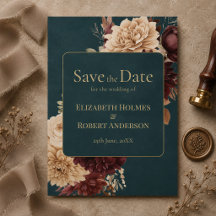 Dunkle Teal-Blumen-Gothic-Save-the-Date-Karte