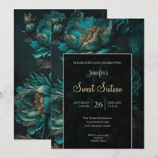 Dunkle Teal Blumen Sweet 16 Einladung