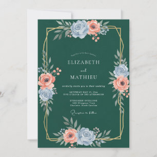 Dunkle Teal-Gold-Ranunculus-Grau-Eukalyptus-Hochze Einladung