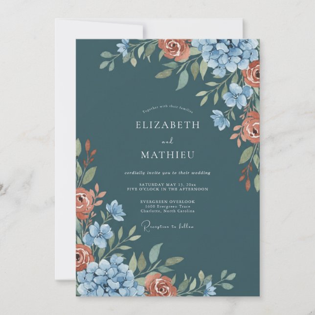 Dunkle Teal Herbsthochzeit Einladung (Vorderseite)