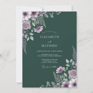 Dunkle Teal-Lila-Laub-Eukalyptus-Hochzeit Einladung