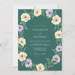 Dunkle Teal-Lilien-Wildblumen-Hochzeit Einladung