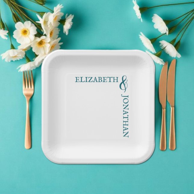 Dunkle Teal moderne Typografie Hochzeit Pappteller (Von Creator hochgeladen)
