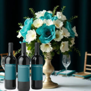 Dunkle Teal Moderne Typografie Hochzeit Weinetikett