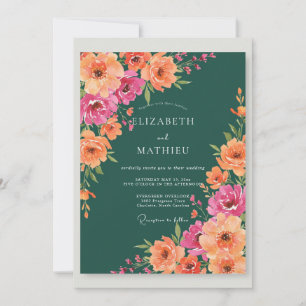 Dunkle Teal-Ranunculus-Eukalyptus-Hochzeit Einladung