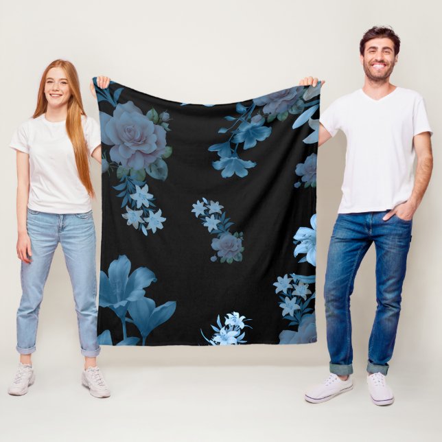 Dunkle Teal- und Blaue Rosen-Blumenmuster-Fliesbla Fleecedecke (Beispiel)
