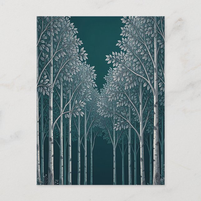Dunkle Teal Weiße Birkenwald Bäume  Postkarte (Vorderseite)