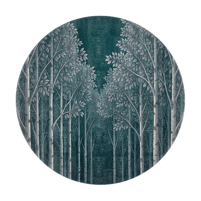 Dunkle Teal Weiße Birkenwald Bäume  Schneidebrett (Vorderseite)