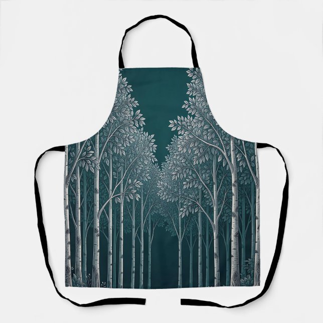 Dunkle Teal Weiße Birkenwald Bäume  Schürze (Vorderseite)