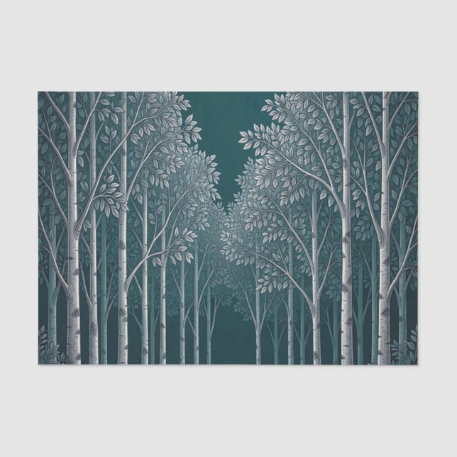 Dunkle Teal Weiße Birkenwald Bäume  Seidenpapier (Vorderseite)