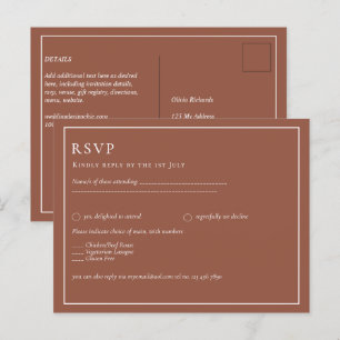 Dunkle Terracotta-Monochrome Hochzeit Postkarte