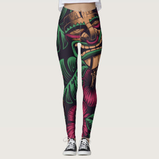 Dunkle Ticki-Maske und Hibiskus-Blume Leggings