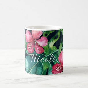 Dunkle tropische Palmwedel Hibiskus Floral Insel Tasse