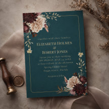 Dunkle Türkis Florale Gotische Hochzeitseinladung