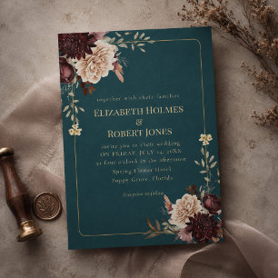 Dunkle Türkis Florale Gotische Hochzeitseinladung Einladung