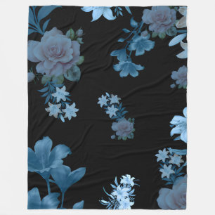 Dunkle Türkis- und Blaue Rosen-Blumenmuster-Fliesb Fleecedecke