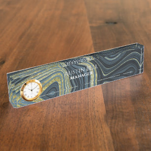 Dunkle und helle blaue und goldene Marmor Personal Namensplakette