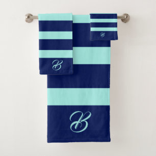 Dunkle und hellgraue Streifen, Monogramm, Badehand Badhandtuch Set