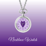 Dunkle und leichte lila Liebe Necklace Watch Armbanduhr<br><div class="desc">Necklace Watch Geschenk. Mit einer lila Liebe Herz und Uhr Zahlen auf einem leichteren lila Hintergrund.</div>