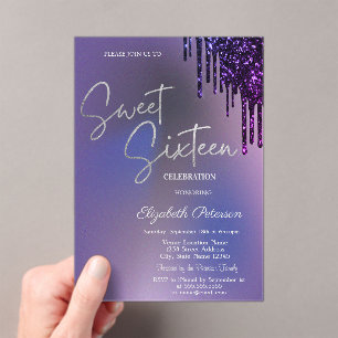 Dunkle Veilchen Glitter Tropfen Veilchen Sweet 16 Acryleinladungen