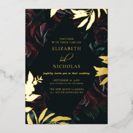 Dunkle Velvet Burgundy-Rose | Herbst Winter Weddin Folieneinladung