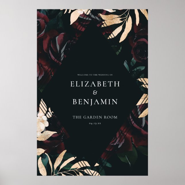 Dunkle Velvet Burgundy-Rose | Herbsthochzeit Begrü Poster (Vorne)