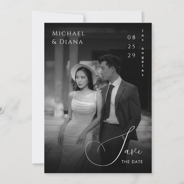 Dunkle verblasste transparente Black Foto Vintage  Save The Date (Vorderseite)