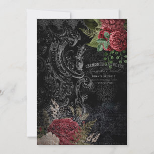 Dunkle viktorianische französische Rosen-Ephemera Mitteilungskarte