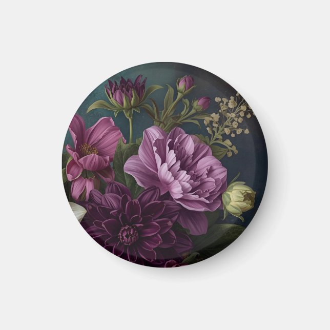 Dunkle Vintage-Blumen Magnet (Vorne)