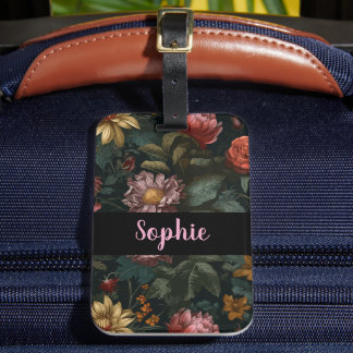 Dunkle Vintage Blumige Individuelle Namen Elegante Gepäckanhänger