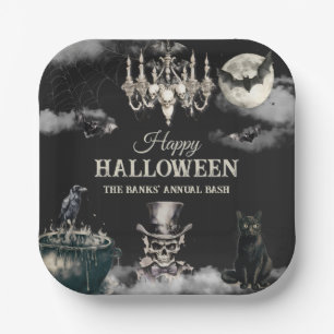 Dunkle Vintage-Gotik-Schädel-Jahres-Halloween-Part Pappteller