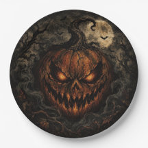 Dunkle Vintage-Kürbis-Halloween-Papierplatten