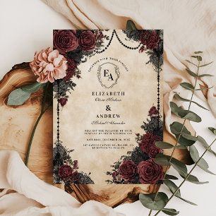 Dunkle Vintage Rose und Pearl Lace Einladung
