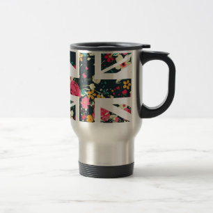 Dunkle Vintage-Rosen-Union-Jack-Britische (UK) Fla Reisebecher