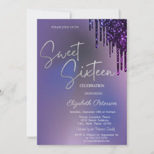 Dunkle violette Glittertropfen Violette Sweet 16 Einladung