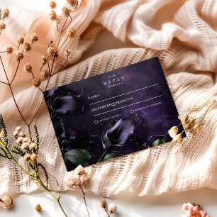 Dunkle Violette Gothic Romantik RSVP Karte
